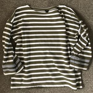 Jcrew green and white striped sweater small NWOT